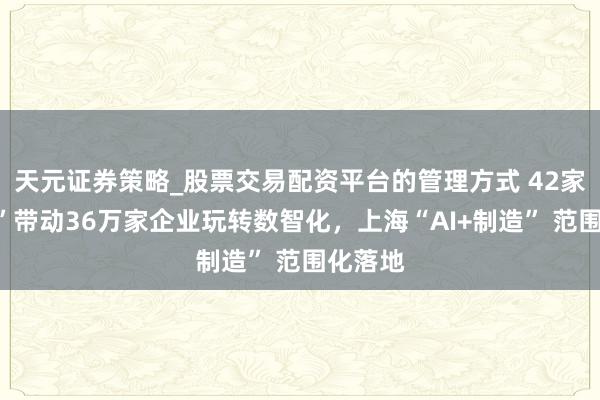 天元证券策略_股票交易配资平台的管理方式 42家“链主”带动36万家企业玩转数智化，上海“AI+制造” 范围化落地