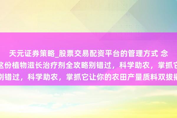 天元证券策略_股票交易配资平台的管理方式 念念让农作物增产提质？这份植物滋长治疗剂全攻略别错过，科学助农，掌抓它让你的农田产量质料双拔擢